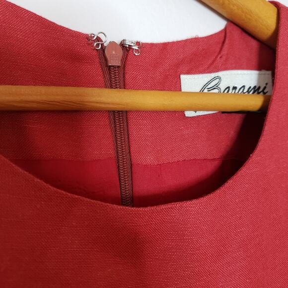 Barami Viscose Linen Rust Colored Sleeveless Shift Dress Embellished Pockets 12 - Picture 7 of 11